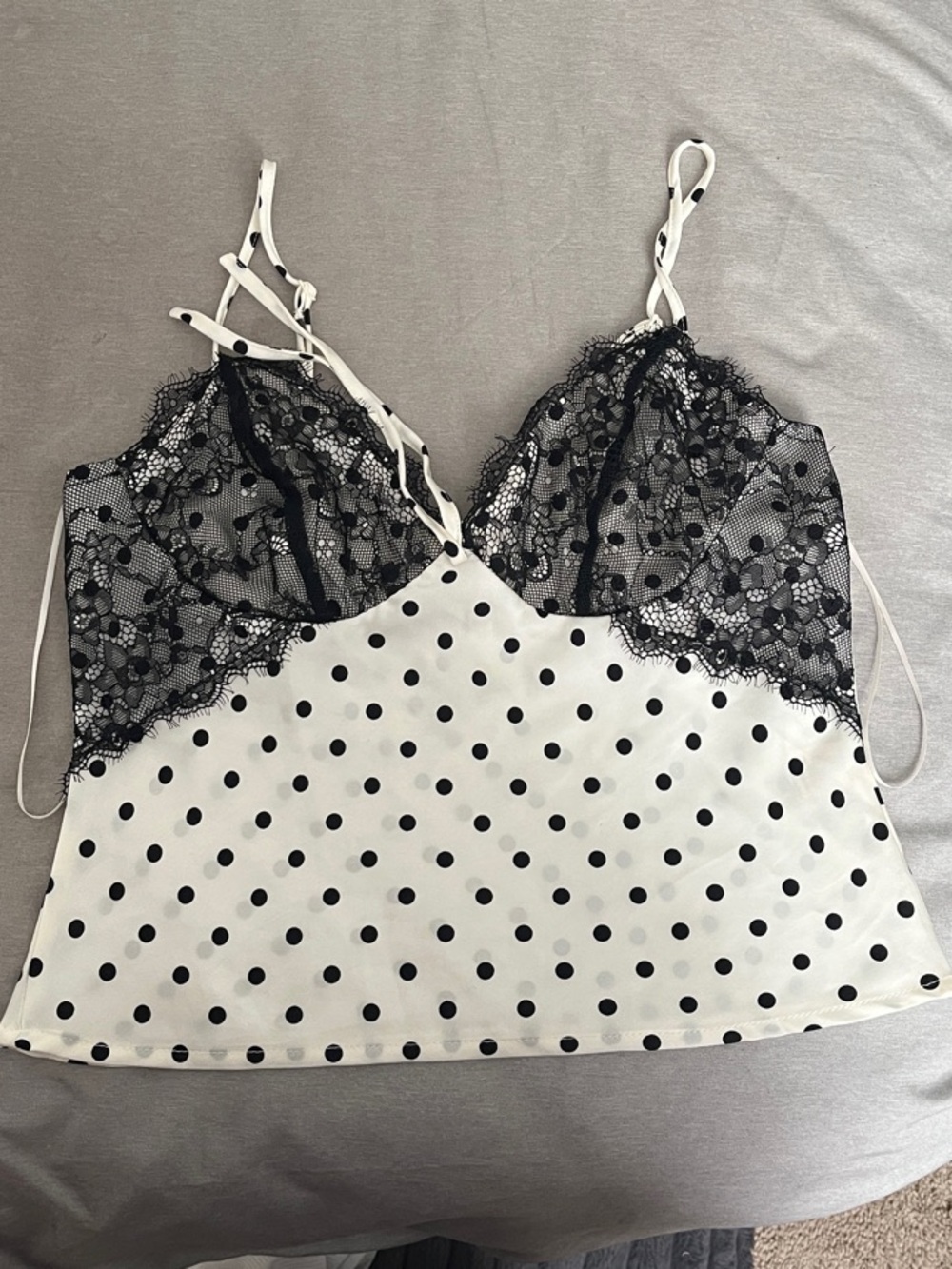 Polka Dot Lace Cami Tank Top - White & Black🐼